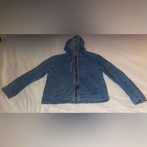 Blue Denim Hooded Jacket Size Large Classic Denim